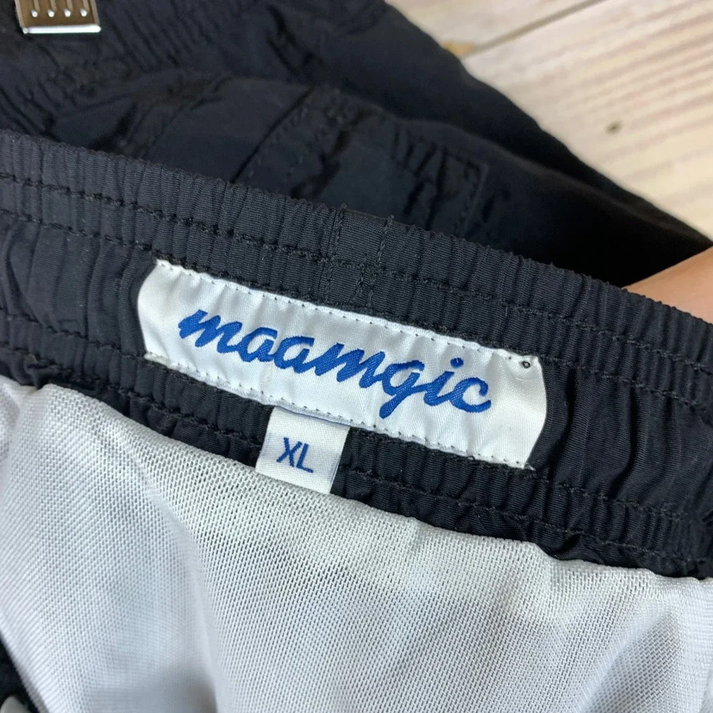 Maamgic Swim Trunks Mens XL Black Solid Mesh Lined Drawstring Board Shorts Beach